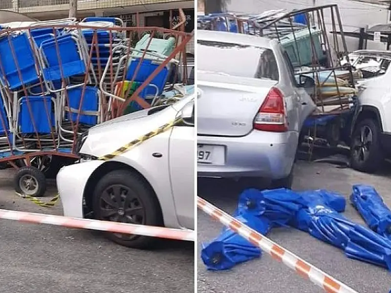Veículo colide com homem que empurrava carrinho de cadeiras de praia