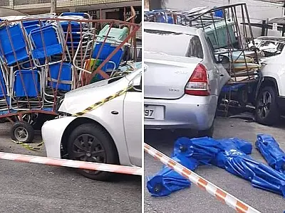 Veículo colide com homem que empurrava carrinho de cadeiras de praia