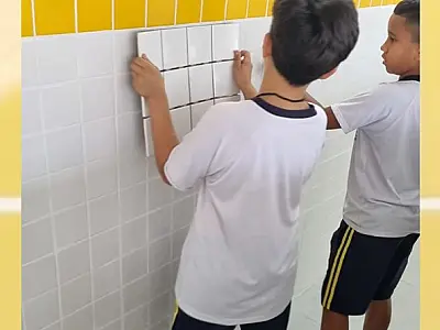 Reforma de escola se transforma em aula de matemática em escola da Área Continental de São Vicente