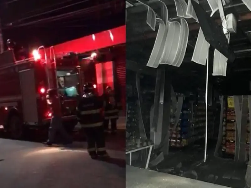 Veja o vídeo: incêndio atinge supermercado em Praia Grande