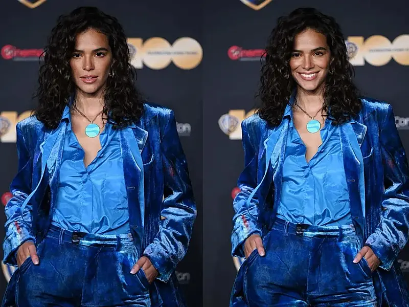 Bruna Marquezine usa look de R$ 26 mil para promover filme Besouro Azul