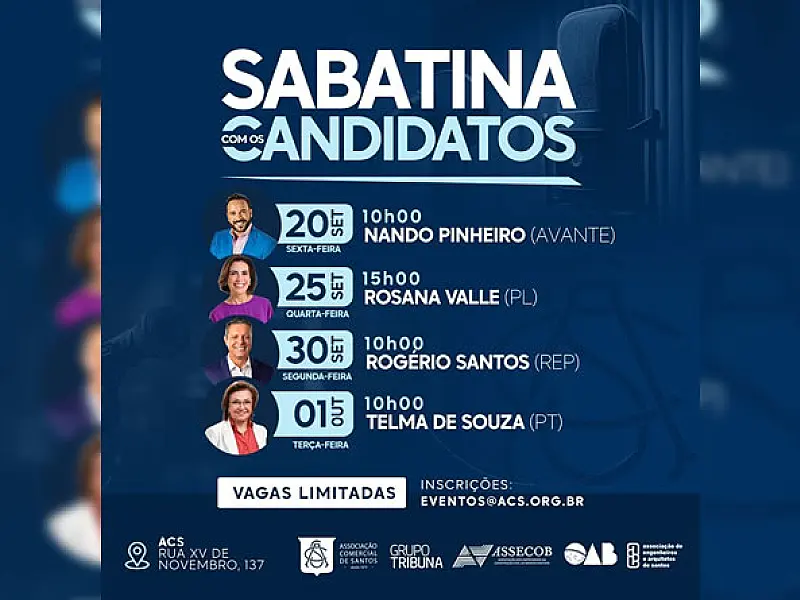 Associação Comercial de Santos promove ciclo de sabatinas com os candidatos à Prefeitura de Santos