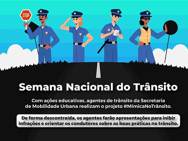 Agentes se transformam em 'mímicos', com atividades educativas na Semana do Trânsito