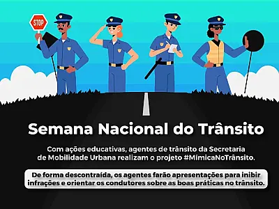 Agentes se transformam em 'mímicos', com atividades educativas na Semana do Trânsito