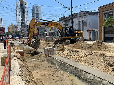 Obras do VLT avançam e via no Centro de Santos tem novo bloqueio