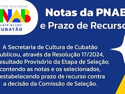 Cubatão divulga selecionados nos três editais da Política Nacional Aldir Blanc (PNAB)