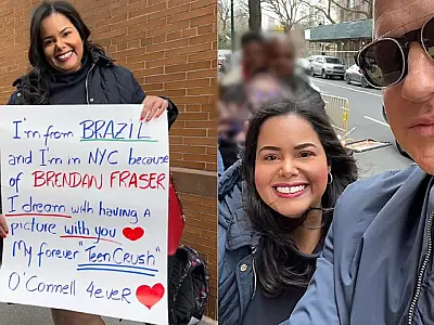 Santista realiza sonho de juventude de conhecer ator norte-americano Brendan Fraser