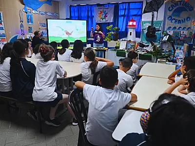 Projeto ambiental diverte e conscientiza alunos em Santos sobre espécie de papagaio