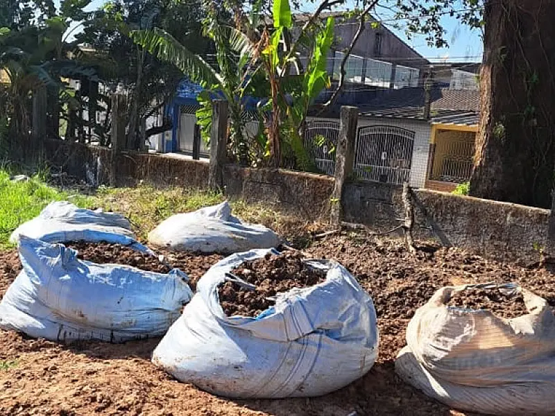 Em Cubatão, prosseguem ações que removem material orgânico da linha férrea