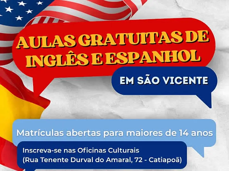 Oficinas Culturais de São Vicente terá cursos gratuitos de inglês e espanhol