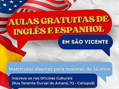 Oficinas Culturais de São Vicente terá cursos gratuitos de inglês e espanhol