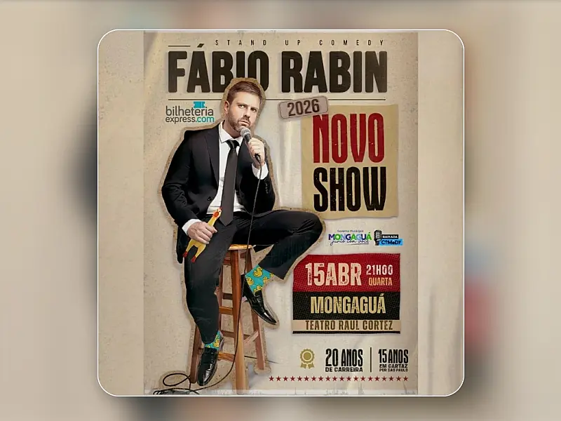 Mongaguá recebe stand-up de Fábio Rabin nesta quarta-feira (15)