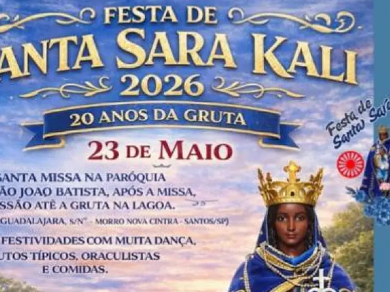 Festa vai celebrar 20 anos da Gruta de Santa Sara Kali, em Santos