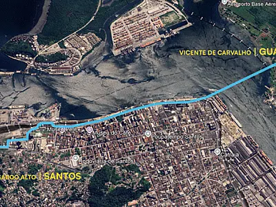 Sabesp instala tubos para nova transferência de água sob o canal do Porto para Guarujá