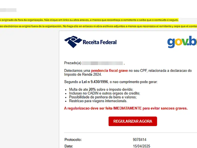 Receita Federal alerta: criminosos simulam endereços de e-mail do Órgão para aplicar golpes