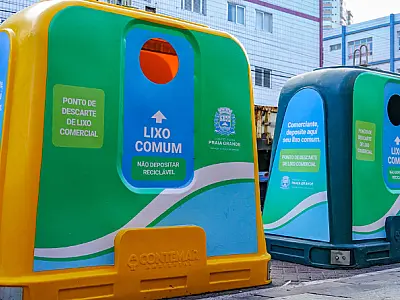 Praia Grande/SP instala contentores de lixo especiais em regiões de comércio
