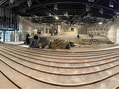 Visita técnica às obras do Teatro do Anilinas de Cubatão mostra andamento da obra