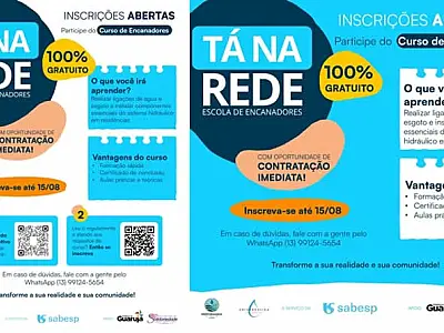 Sabesp e Prefeitura de Guarujá lançam curso gratuito de encanadores