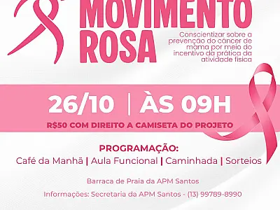 Projeto "Movimento Rosa" promove manhã de conscientização e solidariedade em Santos