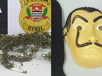 Polícia prende suspeito de homicídio com pé de maconha e máscara da La Casa de Papel