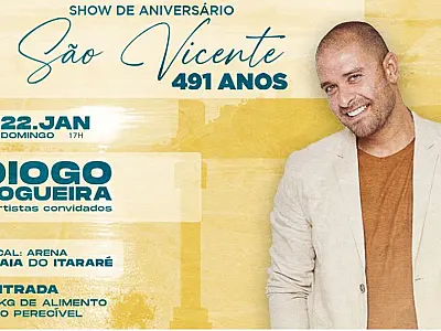 São Vicente comemora 491 anos com show de Diogo Nogueira neste domingo