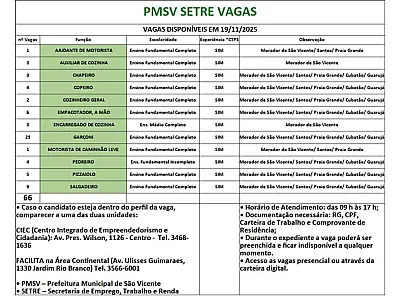 PAT de São Vicente oferece mais de 60 vagas para empregos em diversos setores