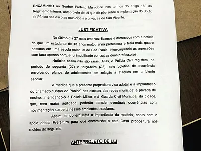Vereador de São Vicente quer implantar nas escolas 'Botão do Pânico' para emergências