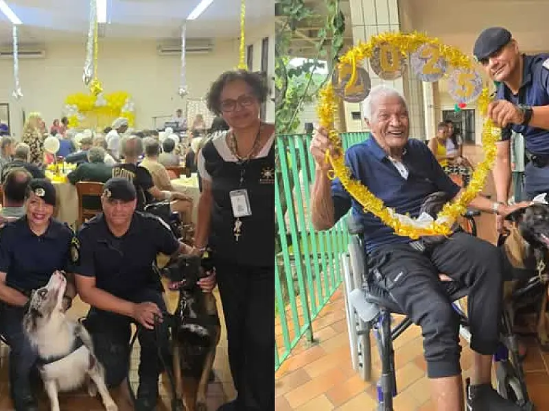 Projeto de cinoterapia do Canil da GCM Santos visita a Casa do Sol