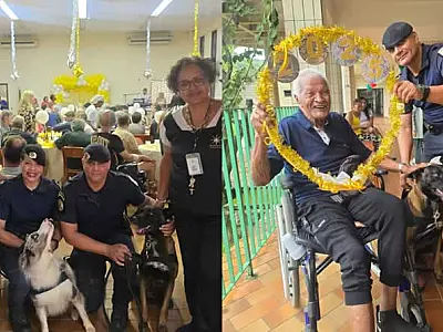 Projeto de cinoterapia do Canil da GCM Santos visita a Casa do Sol