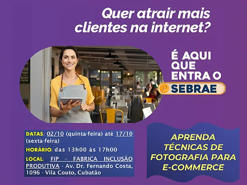 Cubatão abre inscrições para curso gratuito de fotografia para e-commerce