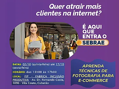 Cubatão abre inscrições para curso gratuito de fotografia para e-commerce