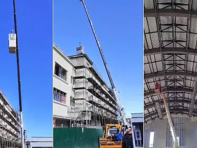 Aparelhos de ar-condicionado chegam 'pelo alto' no Novo Mercado Municipal de Santos