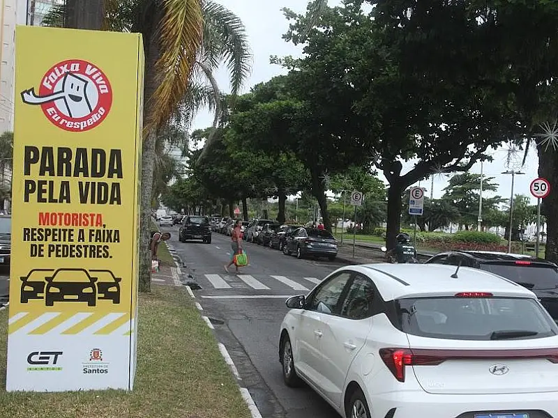 Nova campanha em Santos reforça segurança de pedestres nas travessias