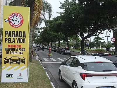 Nova campanha em Santos reforça segurança de pedestres nas travessias