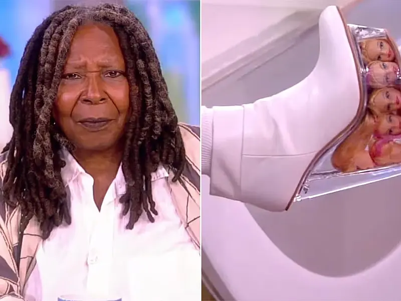 Whoopi Goldberg usa sapatos de plataforma com Barbies decapitadas em entrevista