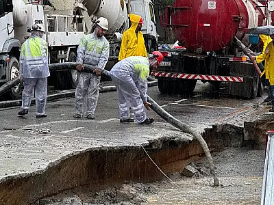Construtora inicia reparos internos em terreno ao lado de solapamento de calçada no Gonzaga