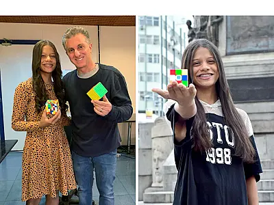 Jovem Santista, Maria Cubista, mostra o seu talento com cubos no Domingão com Huck