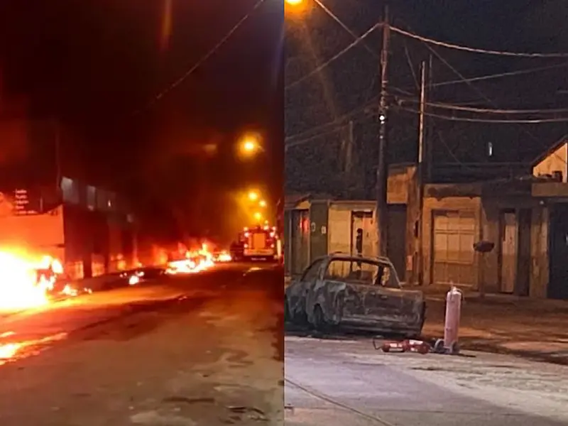 Incêndio em Praia Grande destrói cinco carros e assusta moradores; vídeo