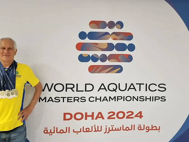 Campeão mundial de natação máster de Guarujá ganha seis medalhas de ouro no Qatar