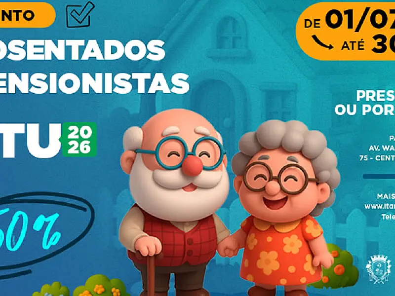 Desconto de 50% no IPTU 2026 para aposentados e pensionistas de Itanhaém segue até 30 de setembro