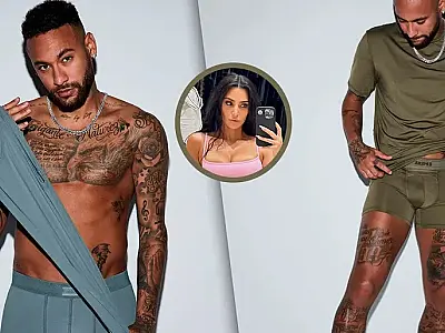 De cueca, Neymar estrela campanha da marca de Kim Kardashian