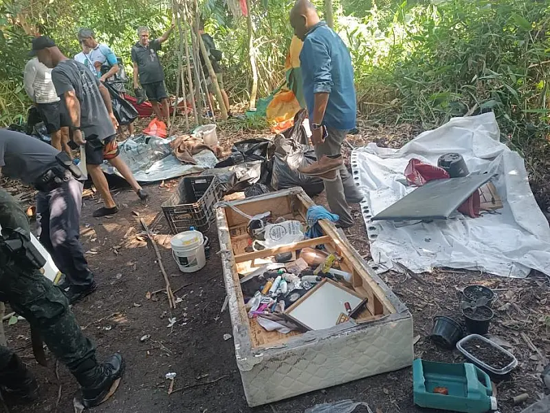 Força-tarefa retira 200 litros de lixo da Ilha Urubuqueçaba, em Santos