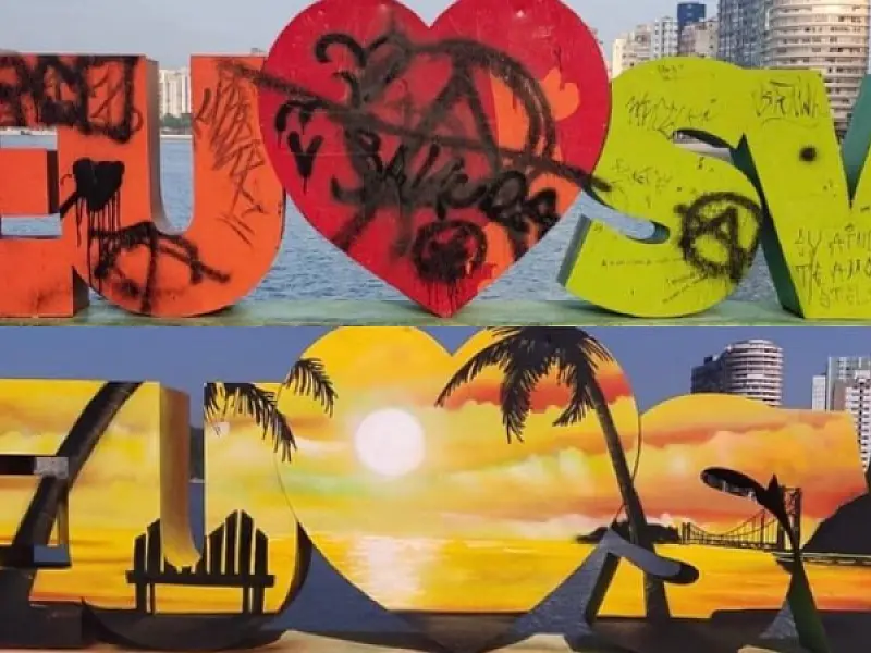 Um dia depois de ser alvo de vandalismo, monumento no Gonzaguinha é revitalizado