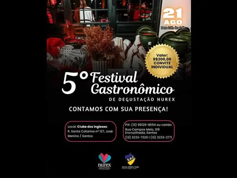 Nurex promove o 5º Festival Gastronômico no Clube dos Ingleses nesta quinta-feira 21