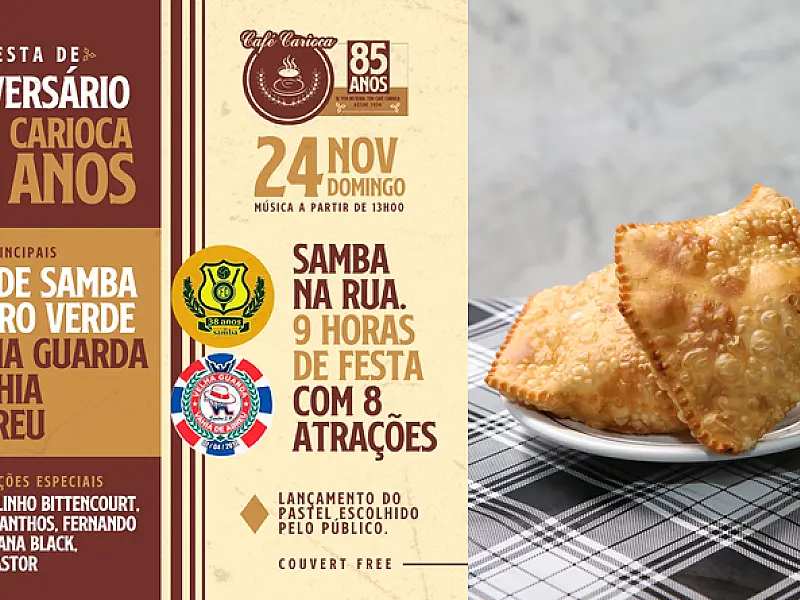 Café Carioca celebra 85 anos com festa na rua em Santos e lança novo sabor de pastel