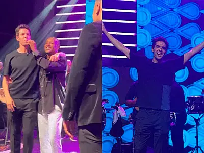 Kaká celebra 40 anos com show de Thiaguinho, canta e se arrisca no pandeiro