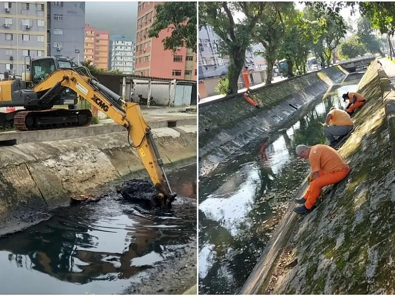 Limpeza dos canais do Saboó, em Santos, remove 600 toneladas de resíduos