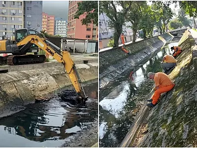 Limpeza dos canais do Saboó, em Santos, remove 600 toneladas de resíduos