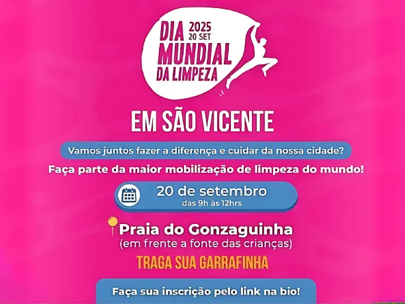 São Vicente celebra Dia Mundial da Limpeza com limpeza na Praia do Gonzaguinha