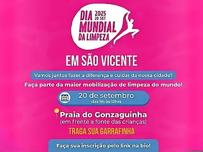 São Vicente celebra Dia Mundial da Limpeza com limpeza na Praia do Gonzaguinha